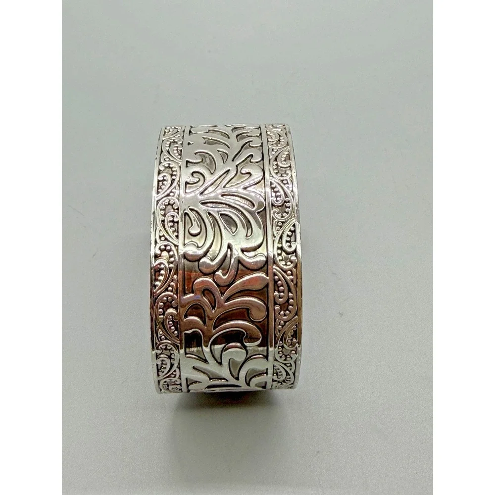 Premier Designs Silver‎ Tone Floral Filigree Scroll Wide Cuff Bracelet Sz 7